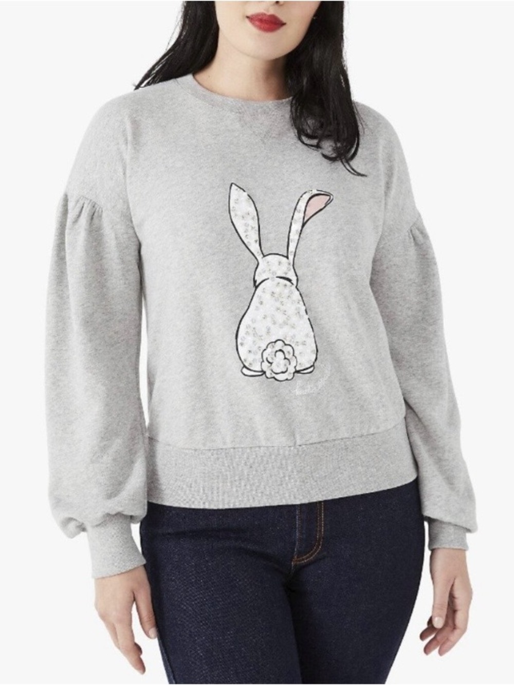 Kate Spade Embellished Bunny Casual Sweatshirt Medium in Grey